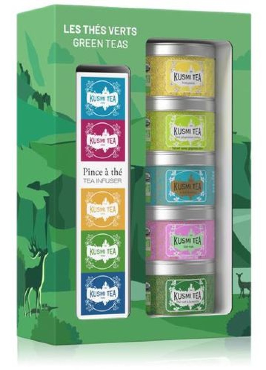 Boites & Sachets Kusmitea Coffrets | Coffret Les Thes Verts Bio Avec Une Pince A The - Kusmi Tea